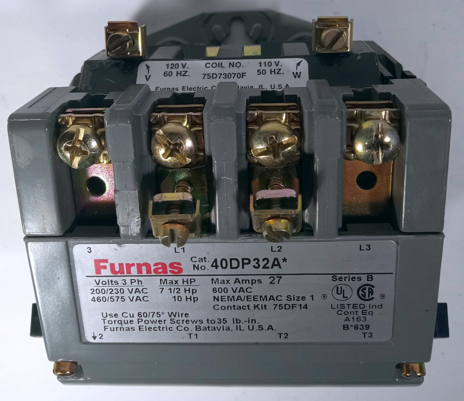 1 USED FURNAS 40DP32A 27AMPS 600VAC LIGHTING CONTACTOR ***MAKE OFFER***