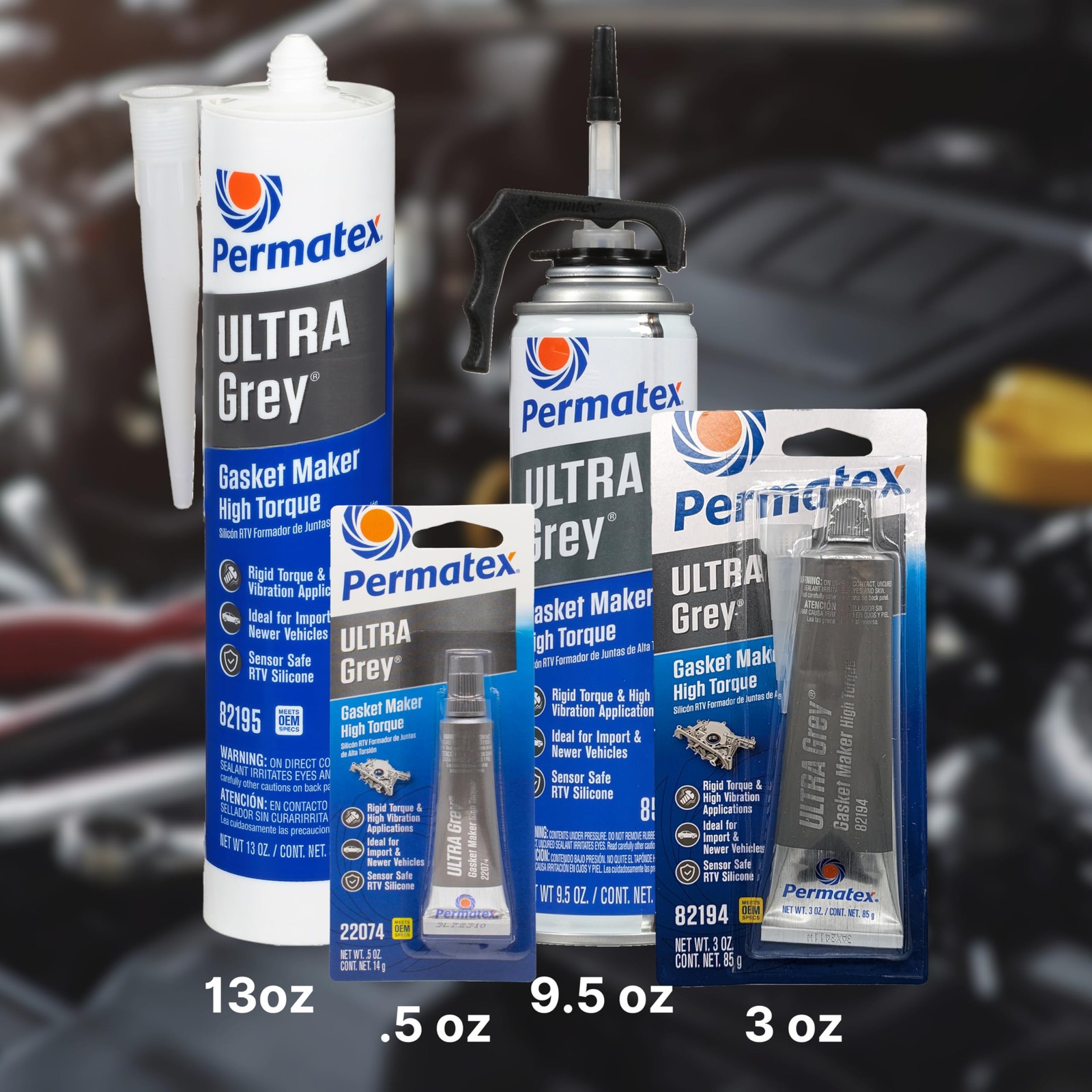 Permatex 82195 Ultra Grey Rigid High-Torque RTV Silicone Gasket Maker, 13 oz.