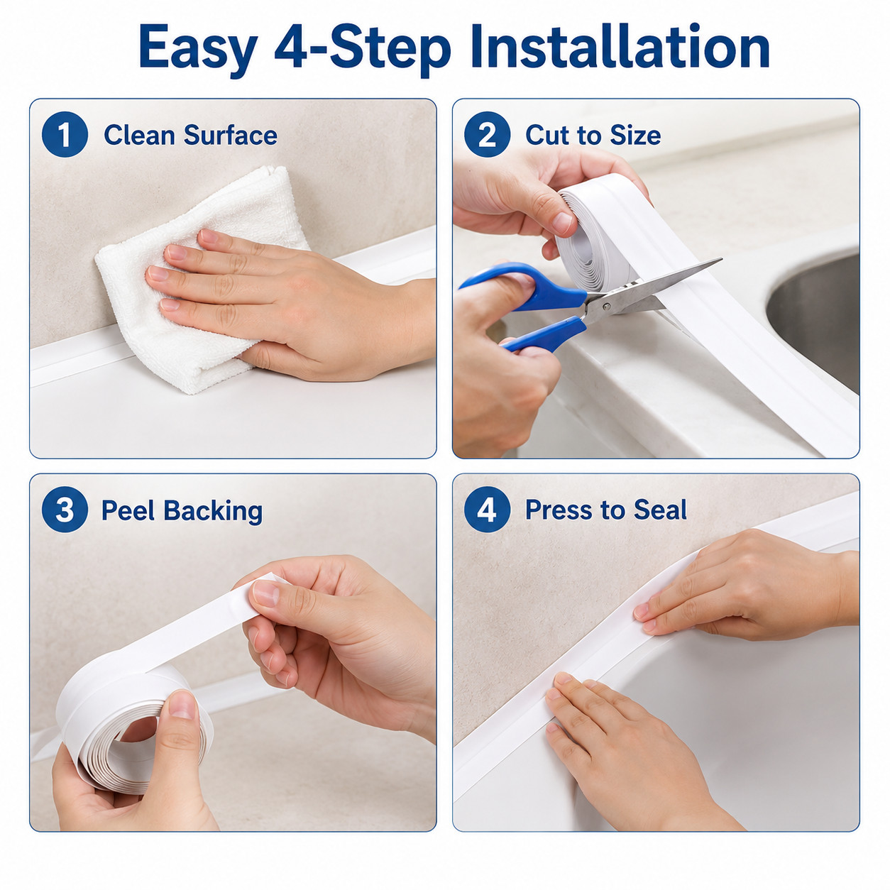 Waterproof Caulk Tape Sealant Strip Bath Kitchen Sink Toilet 0.87in x 10.5ft