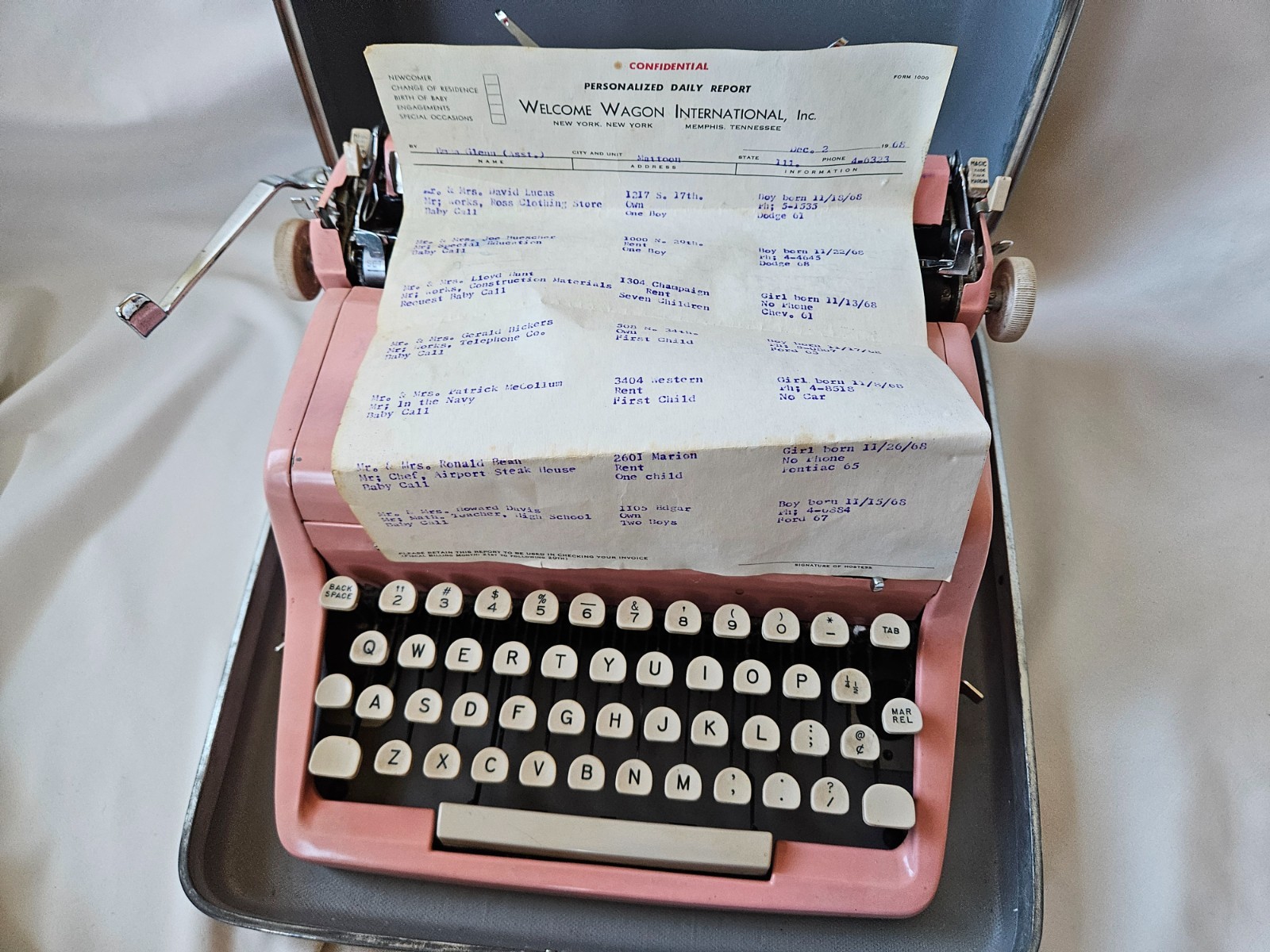 Authenic 1950s Bubble Gum Pink Royal Quiet DeLuxe Typewriter with Carrying Case