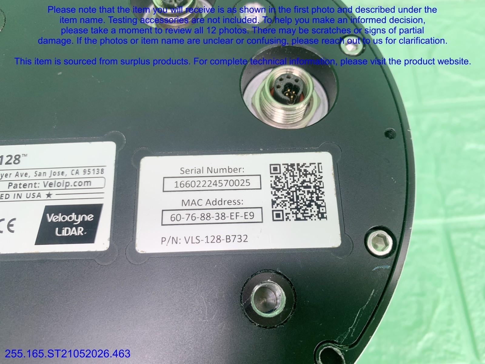 Velodyne VLS-128 LiDAR Sensor MISSING cables as in photos, sn:0025, DHL