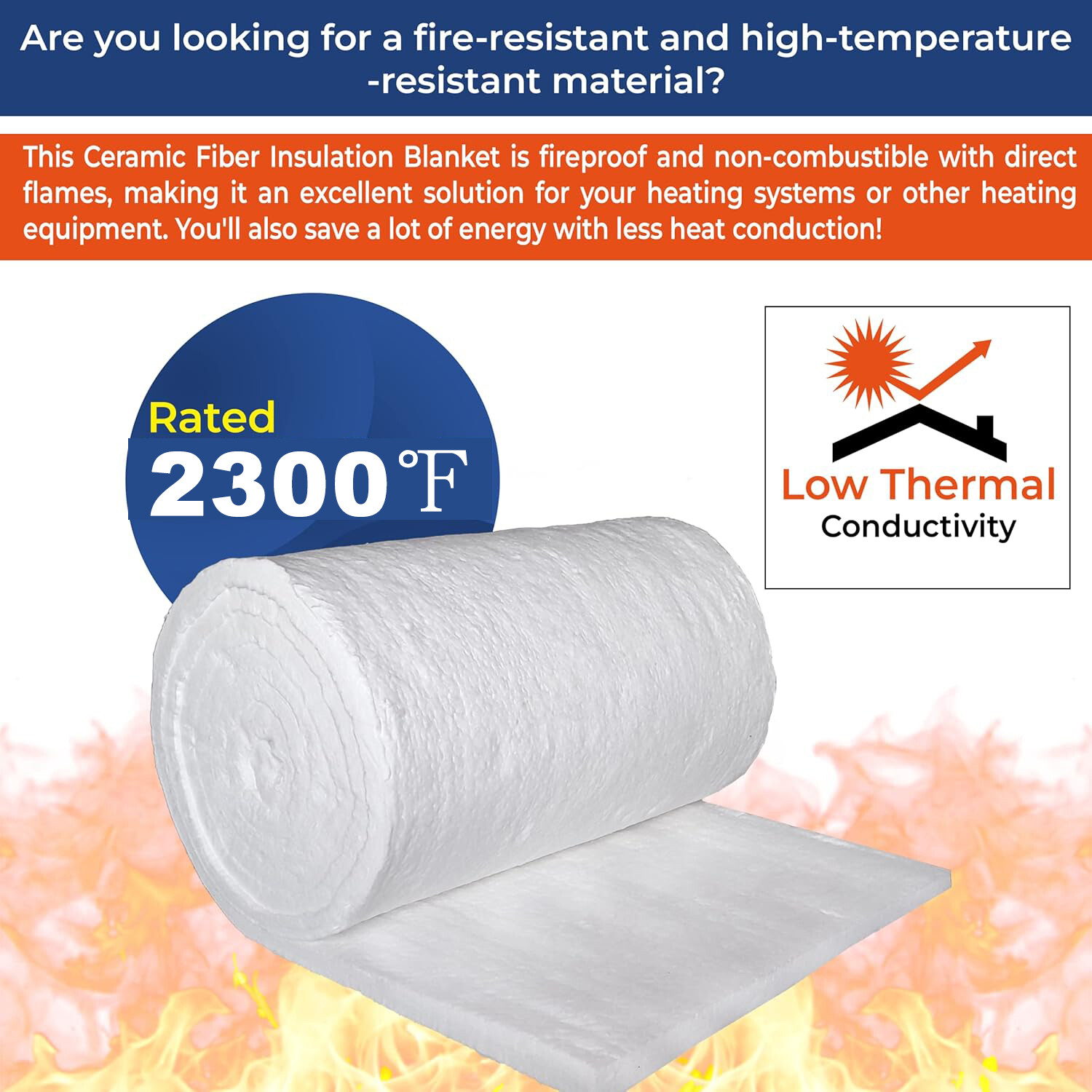 Ceramic Fiber Blanket ,2300F, High Temp Thermal Insulation 1″ x 24″ x 142″