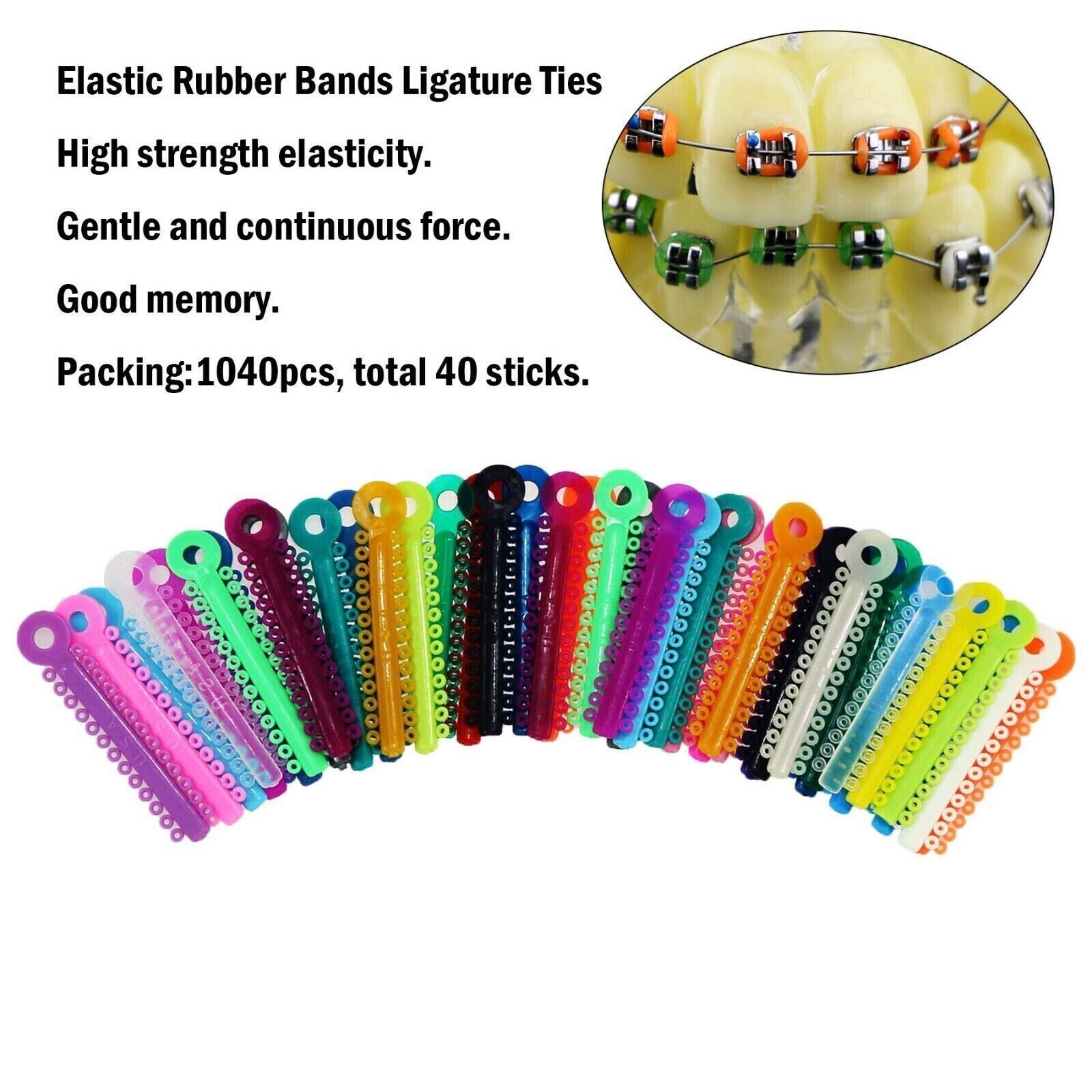 1040 Pcs Dental Orthodontic Ligature Ties Elastic Rubber Band Braces Mixed Color
