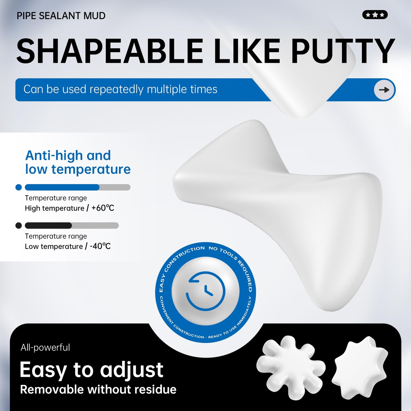 6 Pcs White Seal 7 x 2.4 x 3.7 inches, 6 Pack Putty（30g）