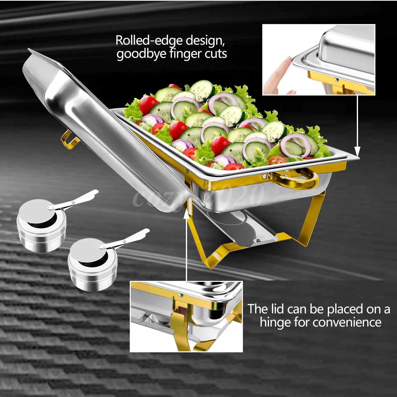 4 Pack Chafing Dish Buffet Set 9QT Stainless Steel Chafing Dishes Gold & Silver