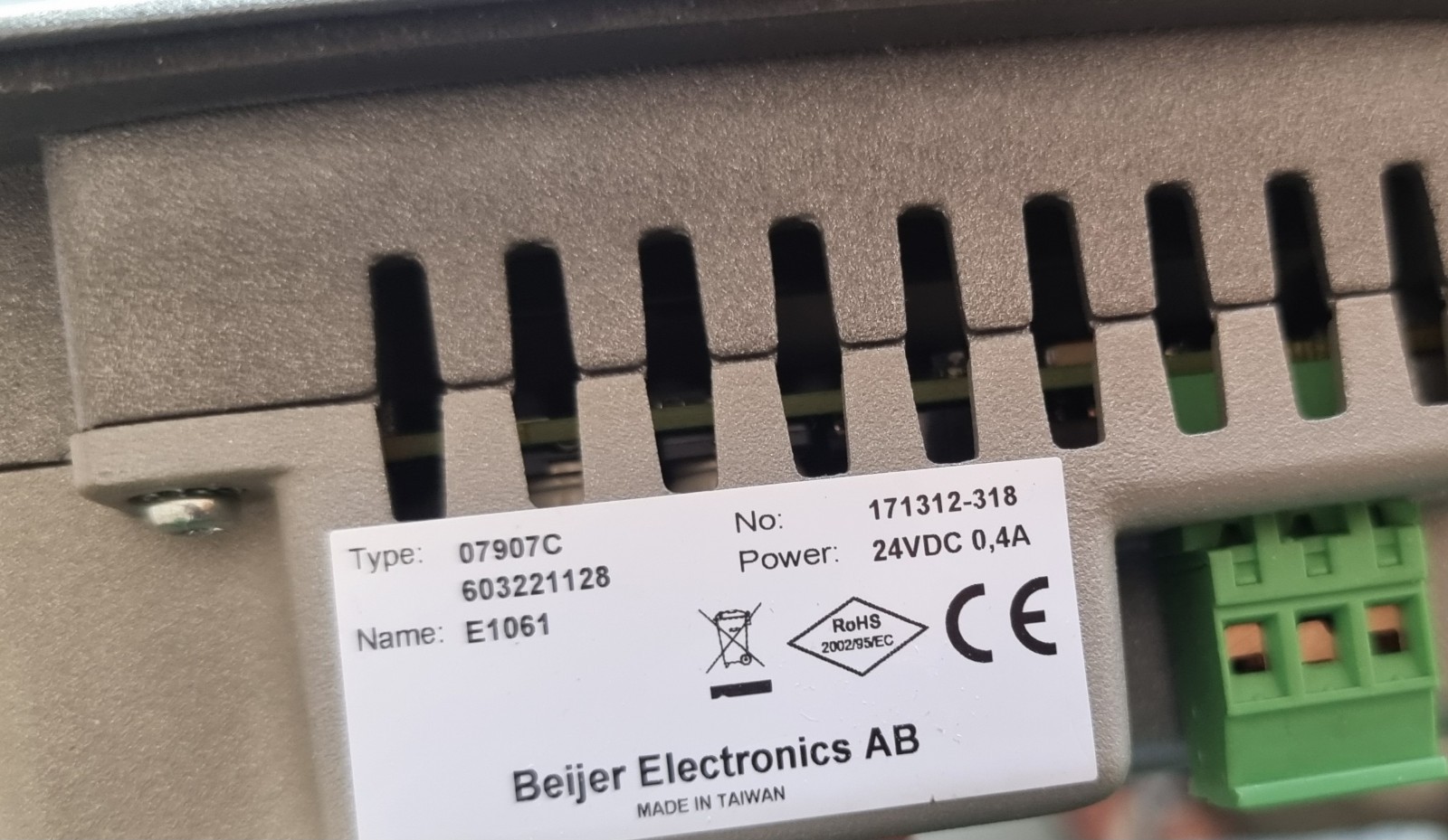 BEIJER ELECTRONICS E1061 TYPE : 07907C 24VDC HMI DISPLAY