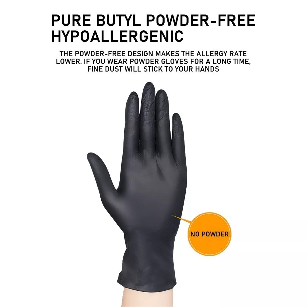 100X Black Nitrile Nitro Powder Free Disposable Gloves – Heavy Duty 6g Thickness
