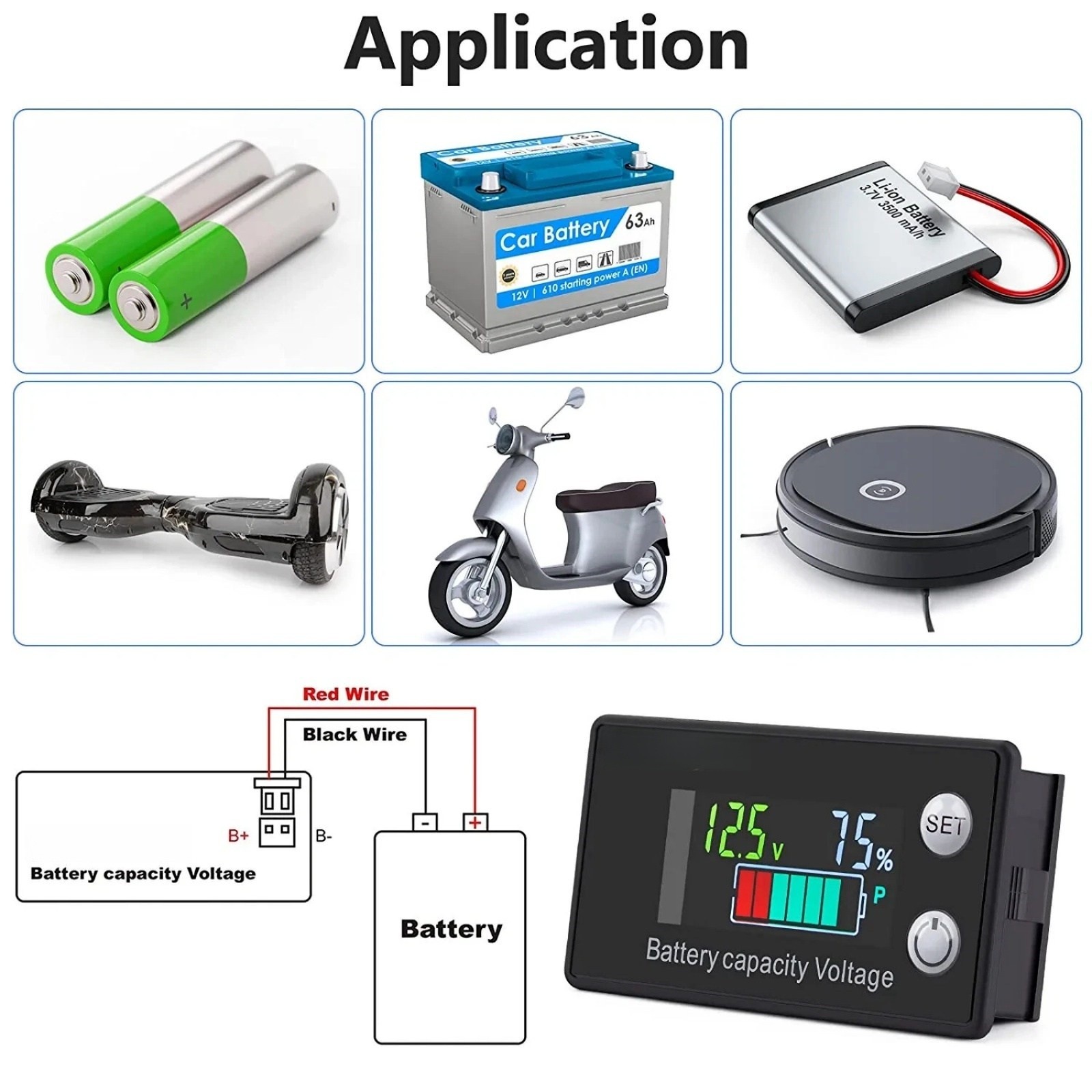 Battery Monitor Meter With LCD Display 12v 24v 36v 48v 60v 72v For Marine Boat