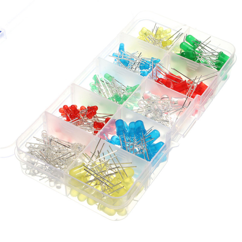 300 pcs 3mm 5mm LED Light Kit White Yellow Red Green Blue Assortment with Case