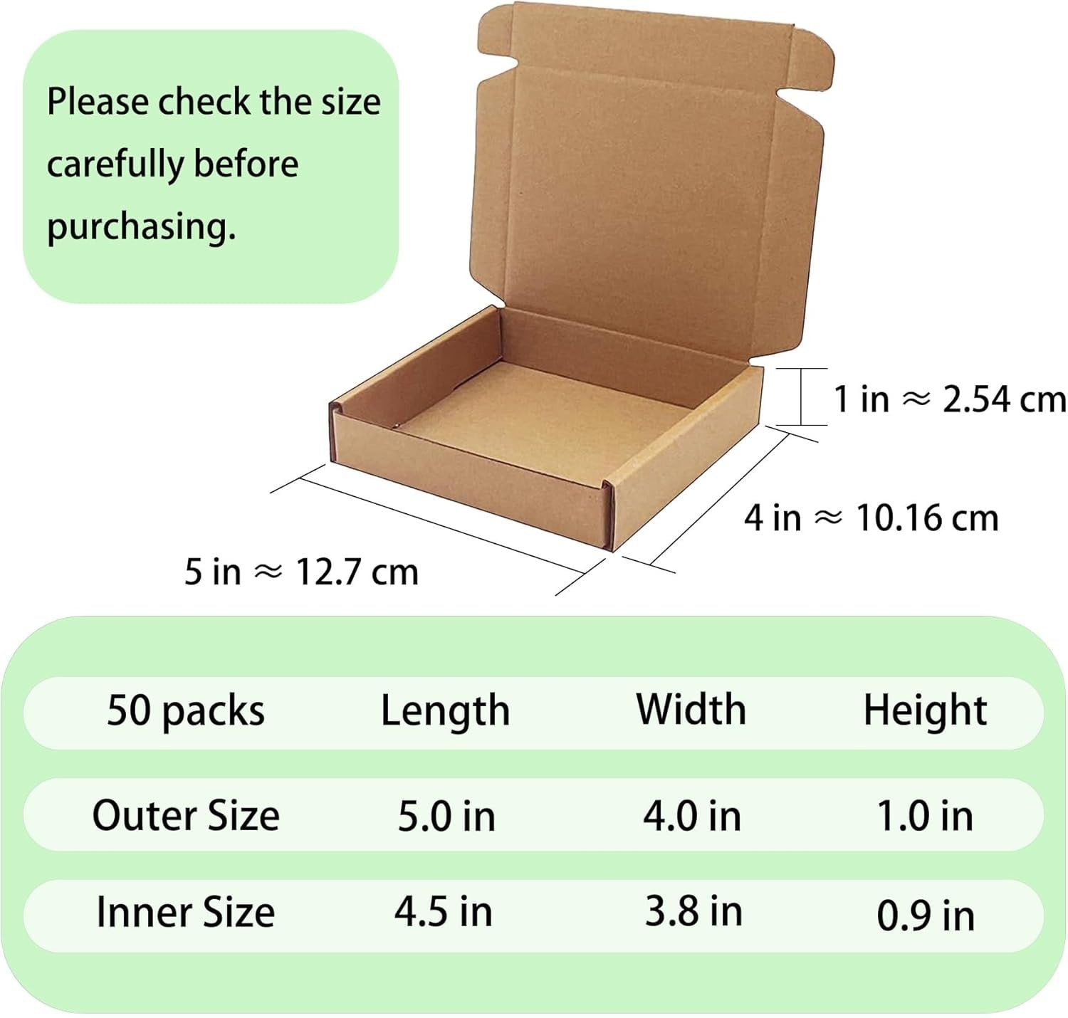 ​​​5x4x1 inch Small Shipping Boxes 50 Pack, Brown Kraft Corrugated Cardboard Mai