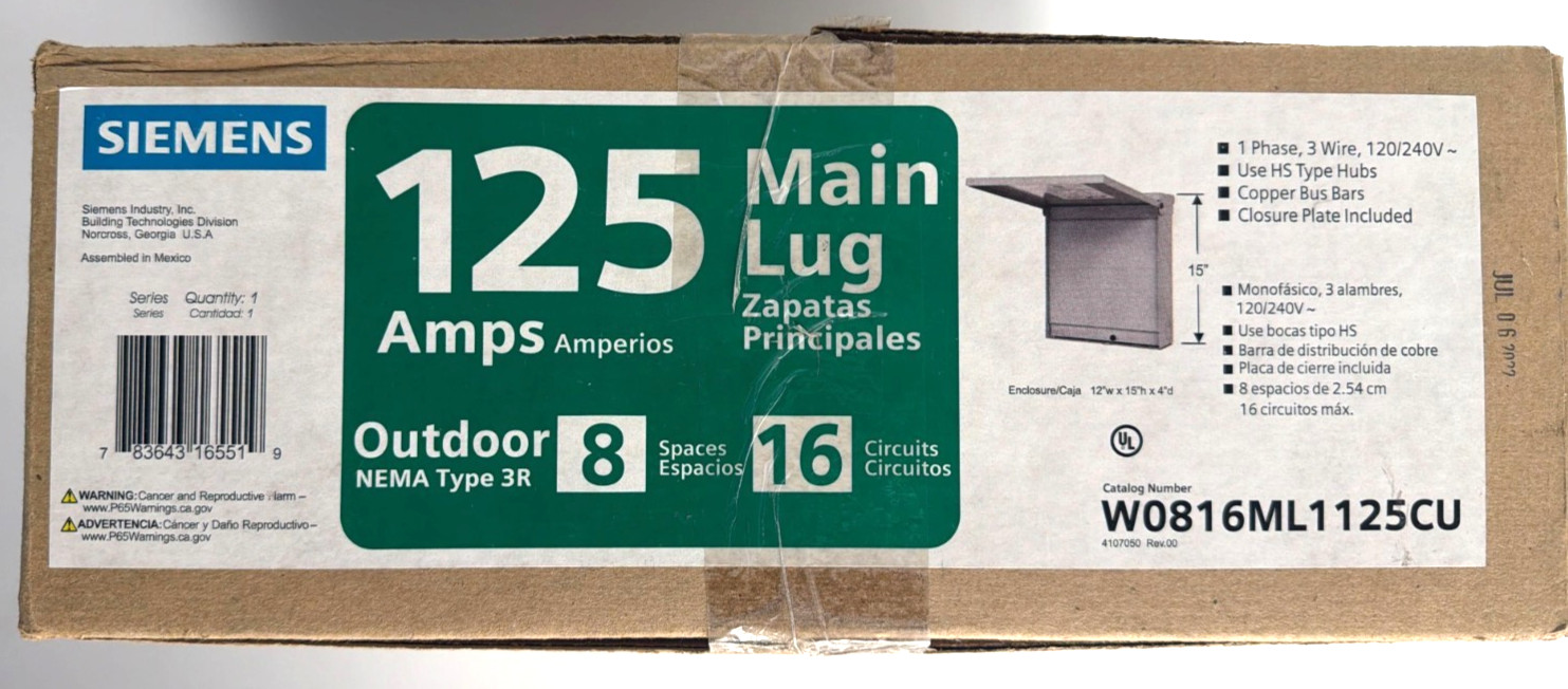 [NEW] SIEMENS (W0816ML1125CU) OUTDOOR EQ LC 8S 16C ML 125A CU
