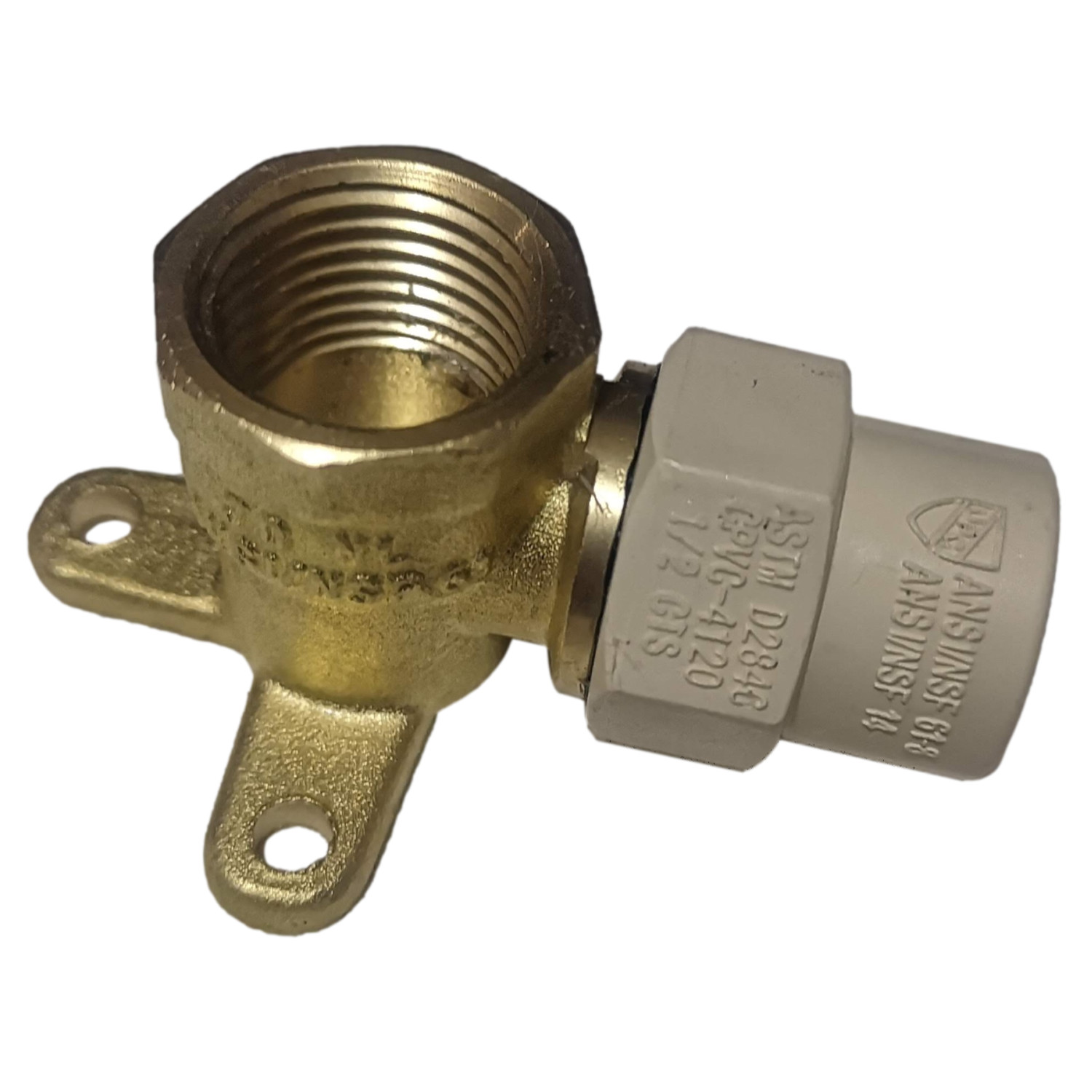 1 Pc. 1/2″ Female NPT x 1/2″ CPVC Drop Ear Elbow, Lead Free Brass