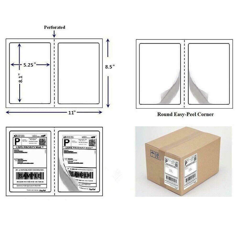 8.5″ x 5.5″ Round Corner Shipping Labels Half Sheets Self Adhesive 2 Per Sheet