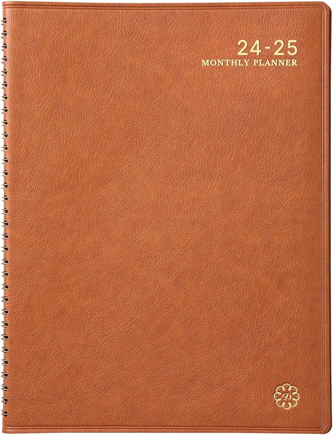 Monthly Planner Jul 24-Dec 25 Leather Cover Twin-Wire 18 Month Planner, Brown