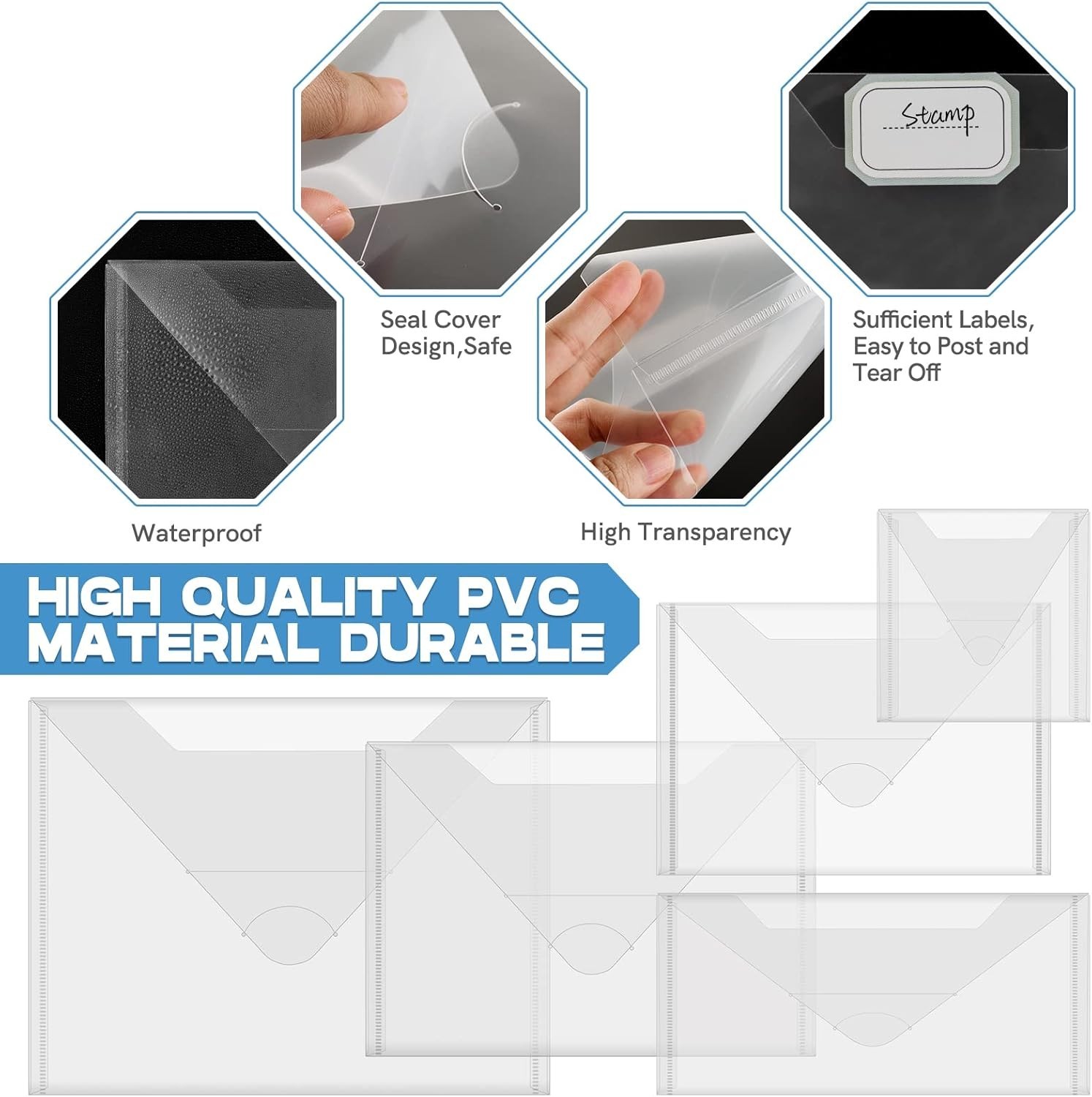 10 PCS 4.5”x9.5” Clear Storage Envelopes Pockets Resealable Plastic Bags fo…