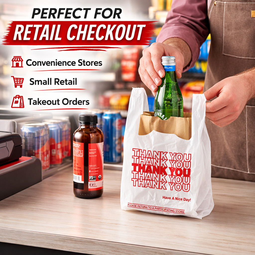Bags 1/12 Extra Small 7×3.5×13 THANK YOU T-Shirt Grocery Shopping Bags Plastic