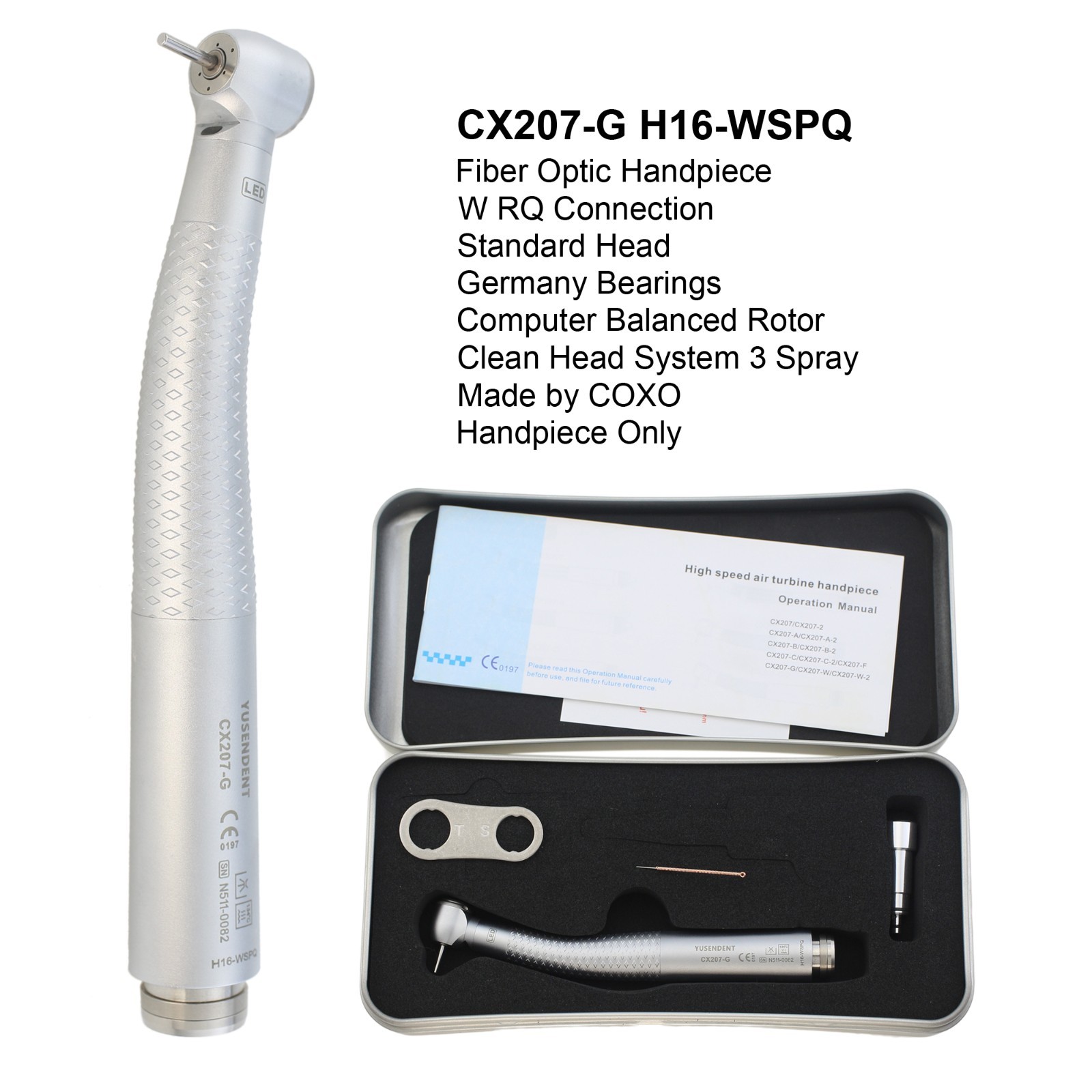 COXO Dental Fiber Optic Handpiece LED High Speed Turbine CX207-GW W&H RQ Coupler