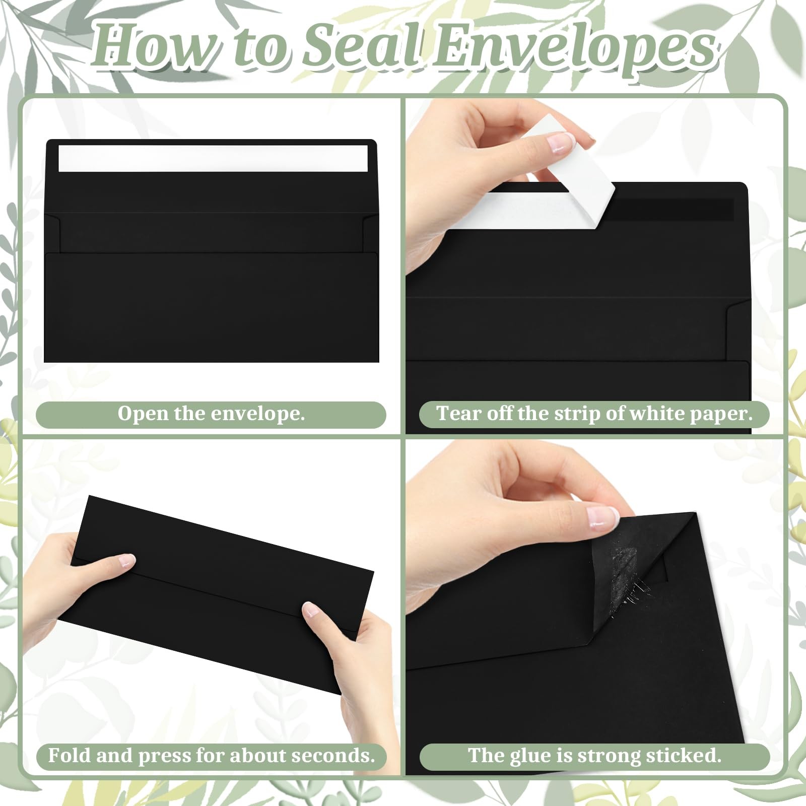50 Pack #10 Black Business Envelopes 4-1/8×9-1/2 Self Seal Mailing Set