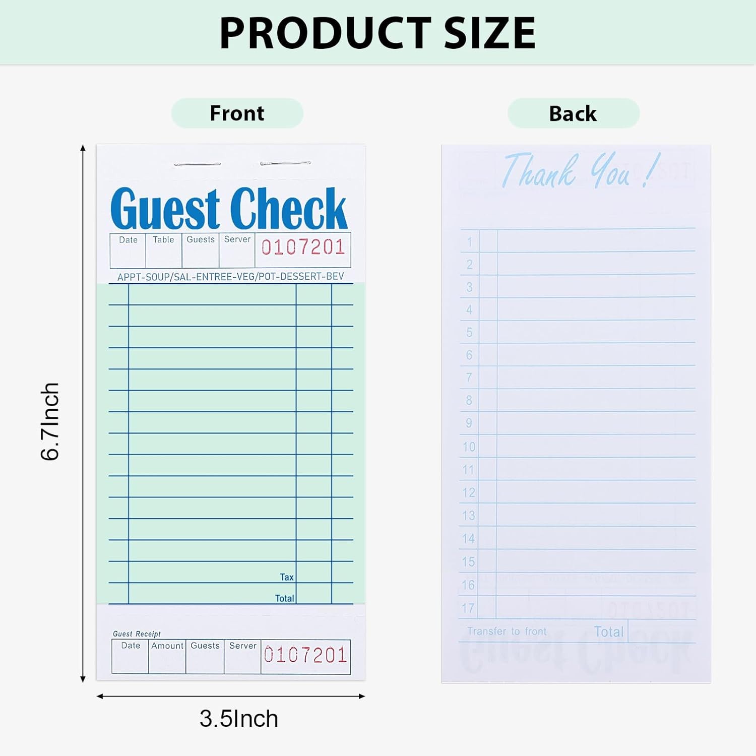 30 PACK – Guest Checks for Servers (1500 Sheets) Std, Numbered W/Bottom Receipt