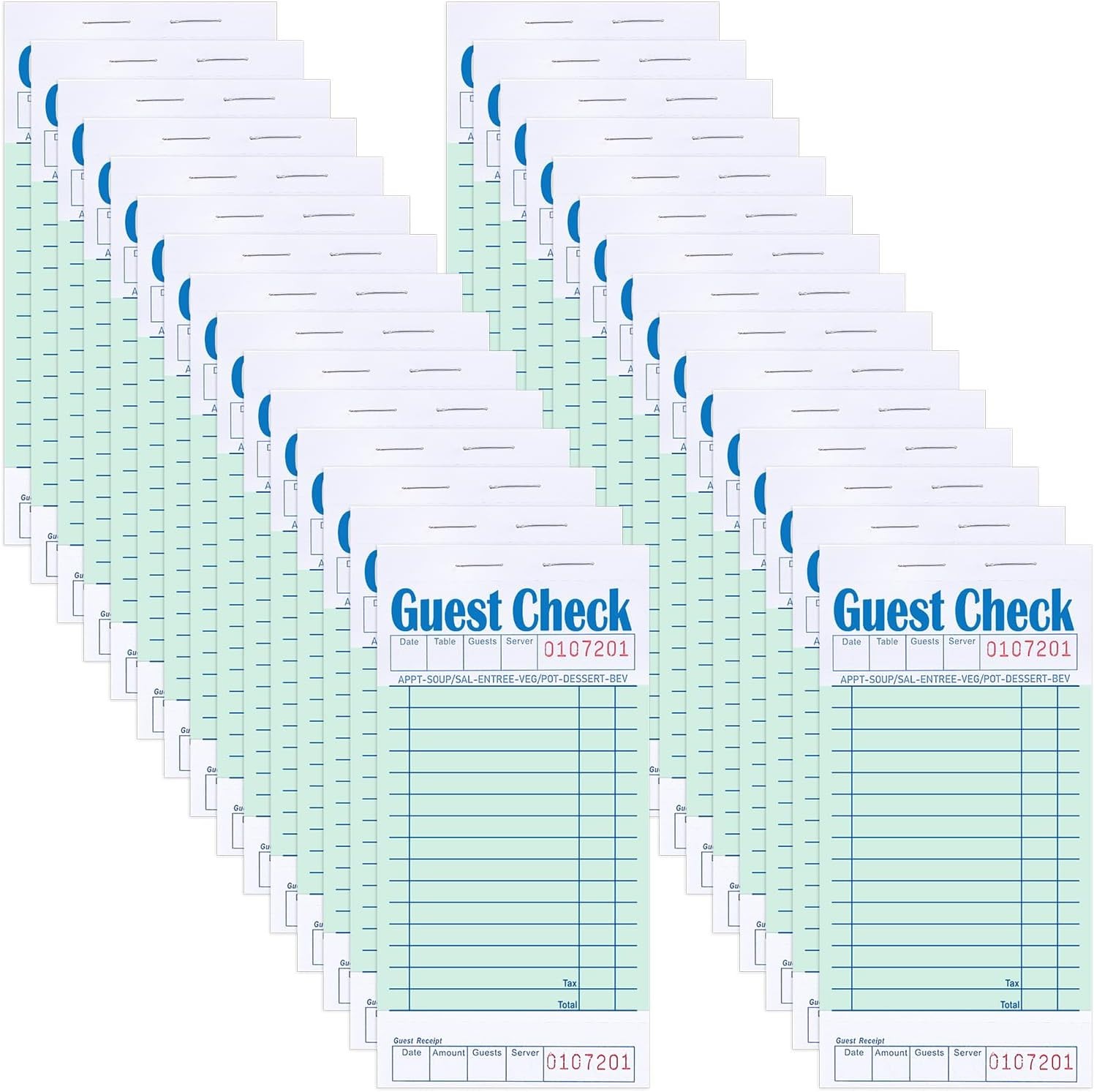 30 PACK – Guest Checks for Servers (1500 Sheets) Std, Numbered W/Bottom Receipt