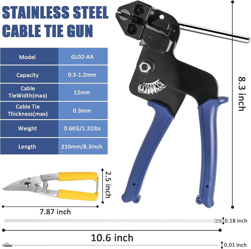 Stainless Steel Cable Tie Gun Set – Heavy Duty Metal Zip Tie Tool Kit with 150PC