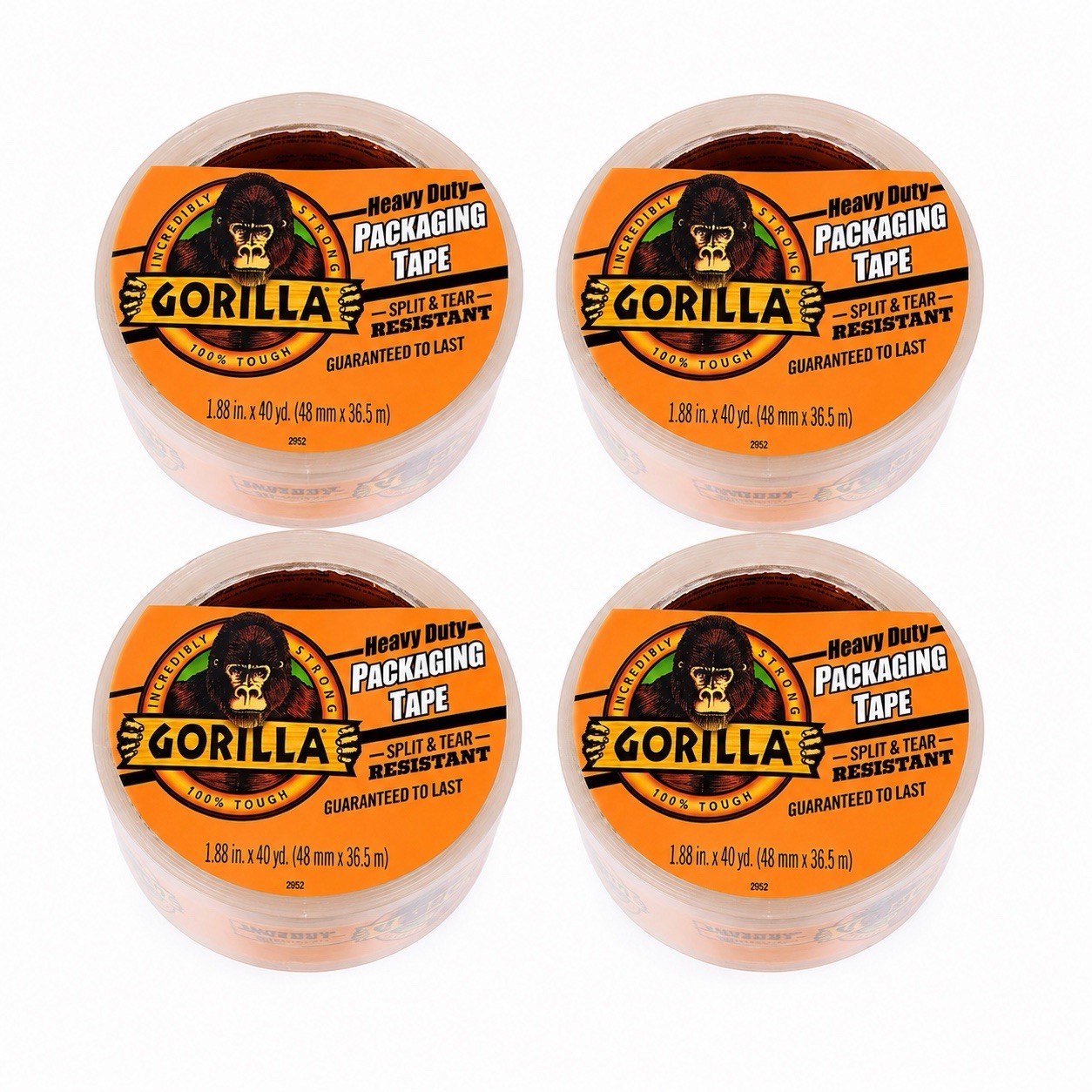 4 Pack of Gorilla Heavy Duty Packaging Tape 1.88” x 40 yd Tear Resistant NEW