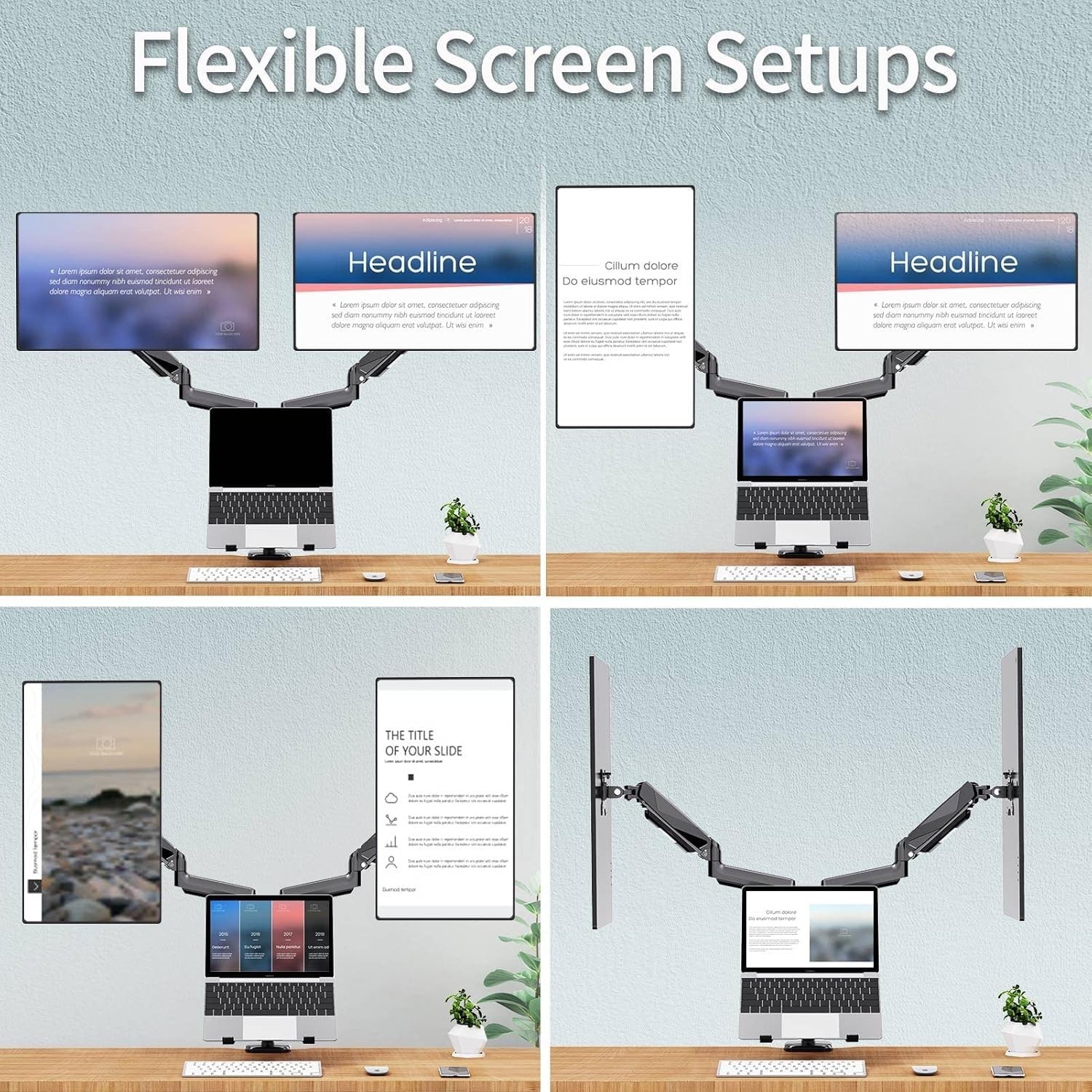MOUNTUP Dual Monitor and Laptop Mount, Adjustable Monitor Stand for 2 Max 27″…
