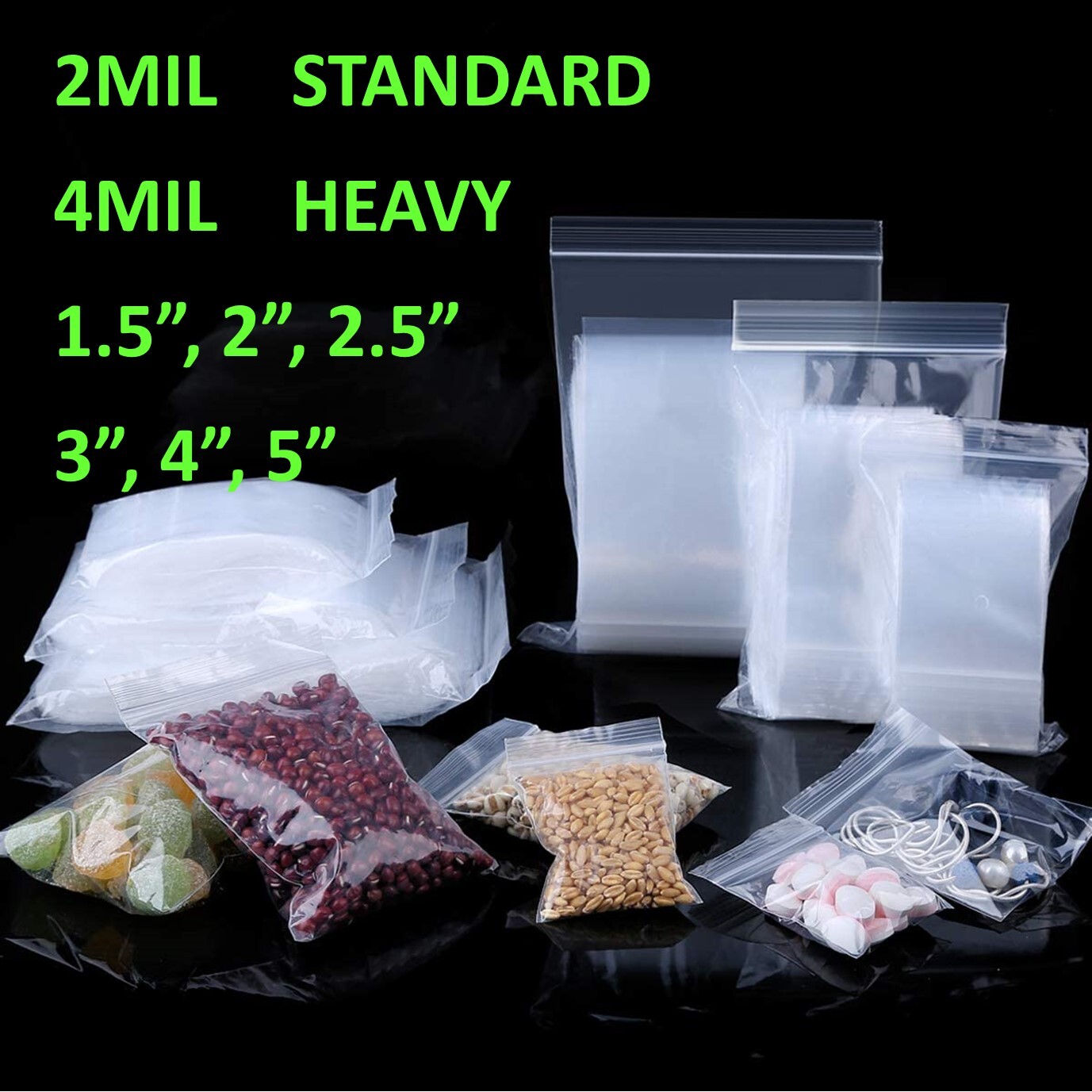 2-4Mil Clear Small Plastic 1.5x 2x 3 4 5″ Zip Reclosable Top Lock Jewelry Bag