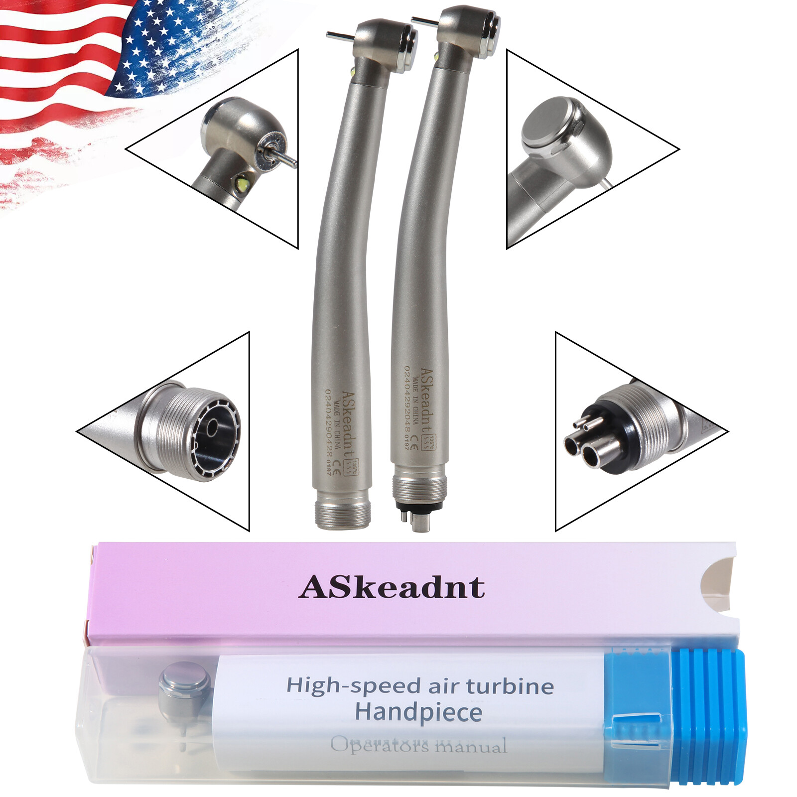 Pieza de mano LED turbina alta velocidad fibra óptica dental estilo NSK 2/4 Hole
