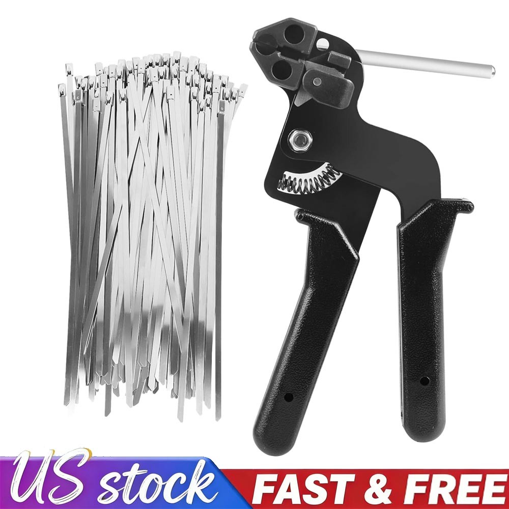 Cable Tie Tool Gun Kit Stainless Steel Zip Tie Cutter + 200pcs Metal Zip Ties✅