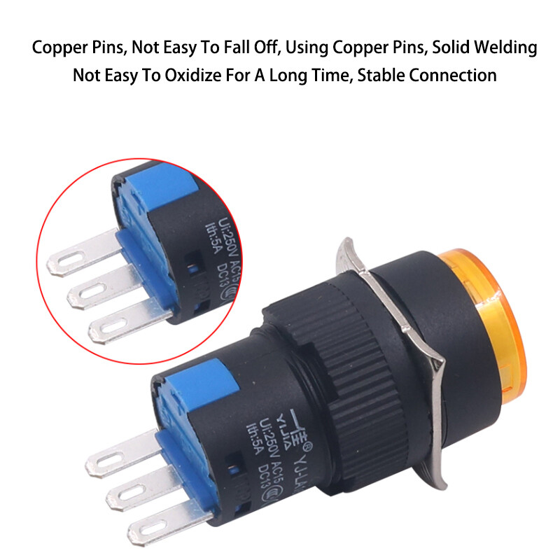 Round Rectangle Push Button Switch LED Light Momentary Latching 16mm 12/24/220V
