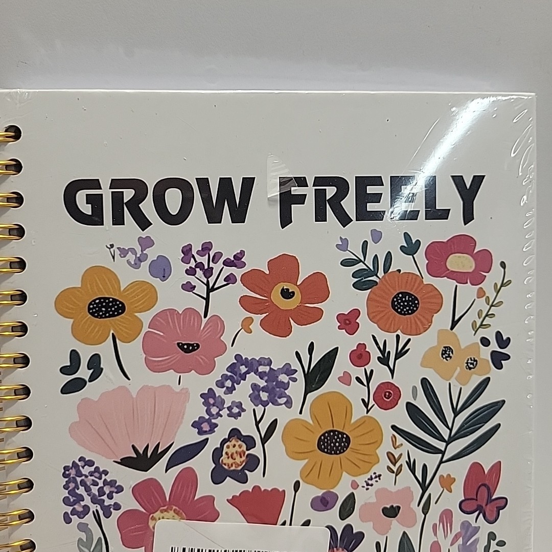 Grow Freely Journal Notebook Gold Spiral Binding Pink Floral Bloom Wildly