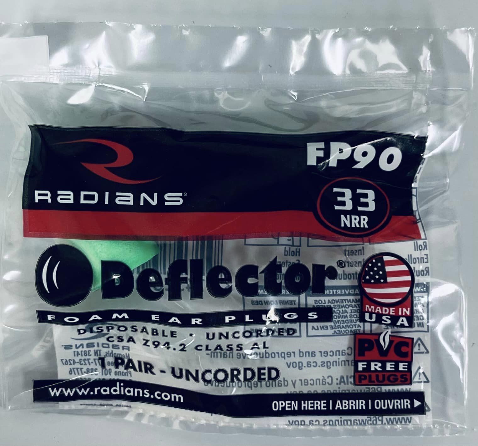 Radians FP90 Deflector Green Earplugs Uncorded NRR33 Select Quantity Pairs