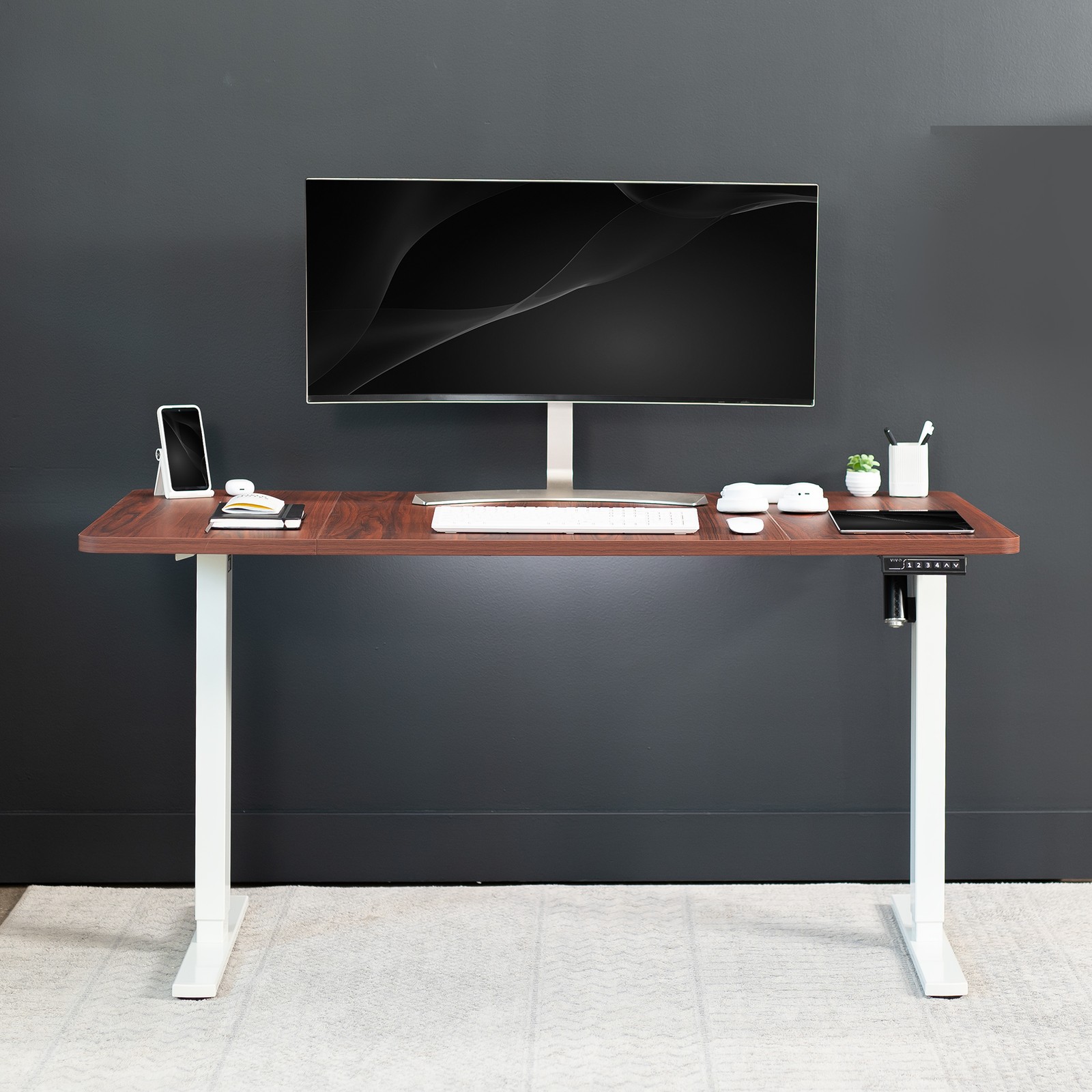 VIVO Dark Walnut 60 x 30 inch Universal Table Top for Sit to Stand Desk Frames