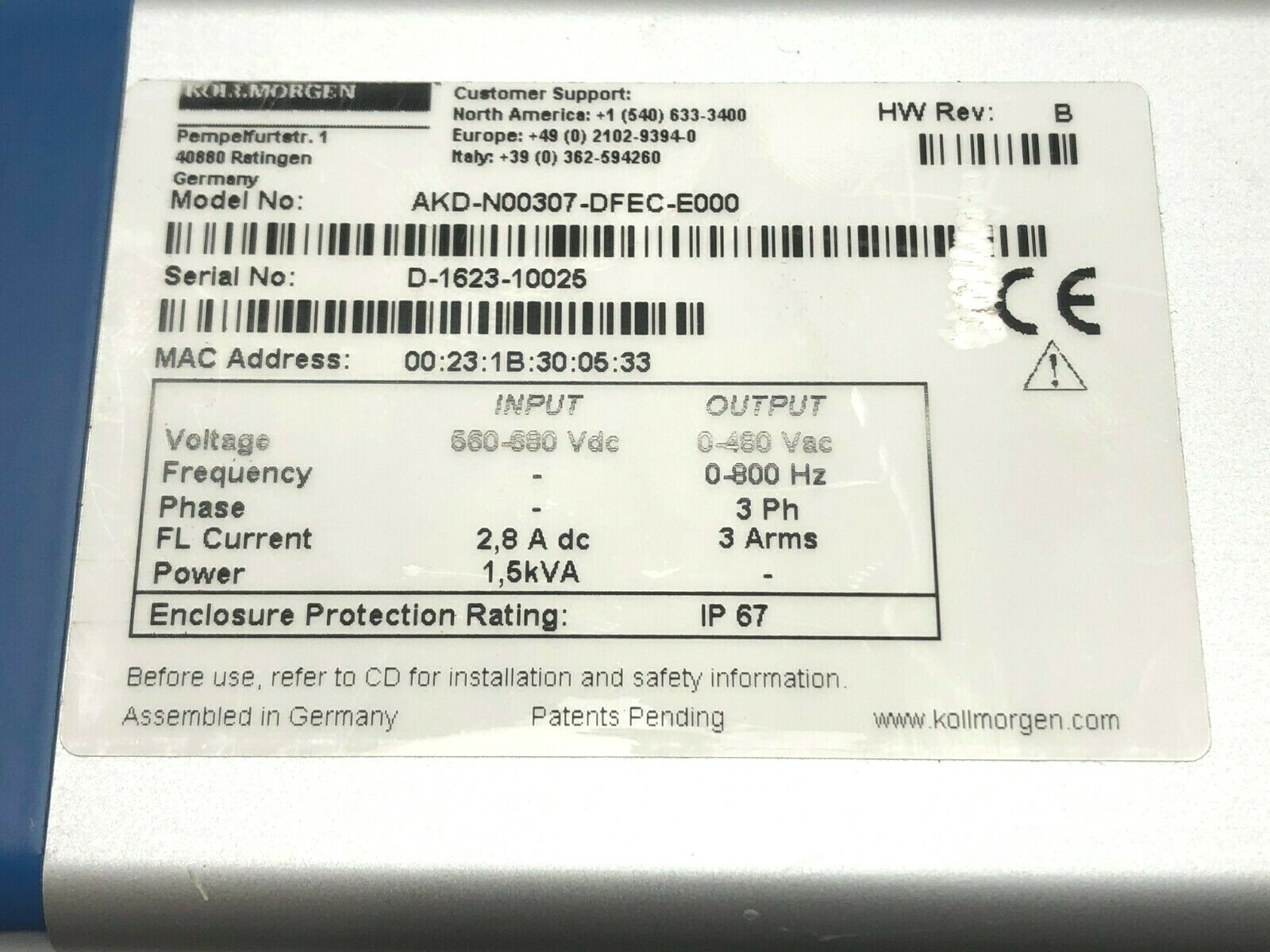 Kollmorgen AKD-N00307-DFEC-E000 Decentralized Servo Drive