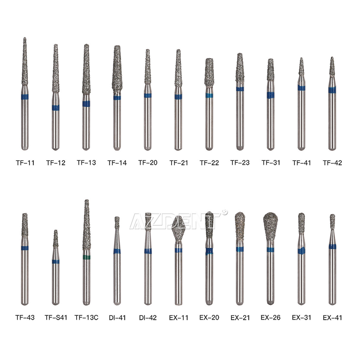 5PCS AZDENT Dental Diamond Burs Friction Grip For High Speed Handpiece Turbine