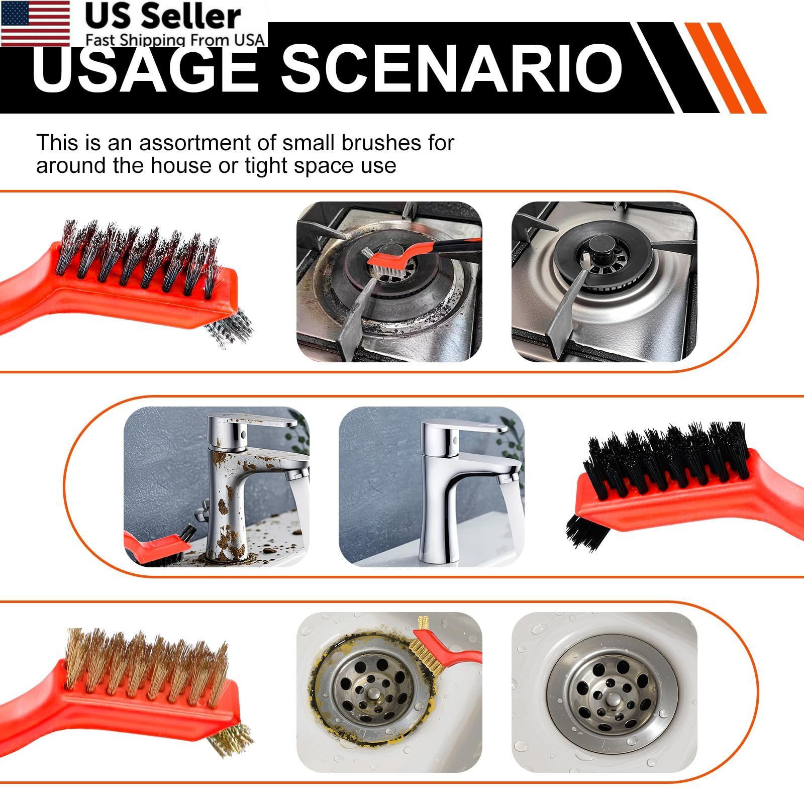 Wire Brush Set 6 Pcs Cleaning Tool Stainless Brass Nylon for Rust Removal USA