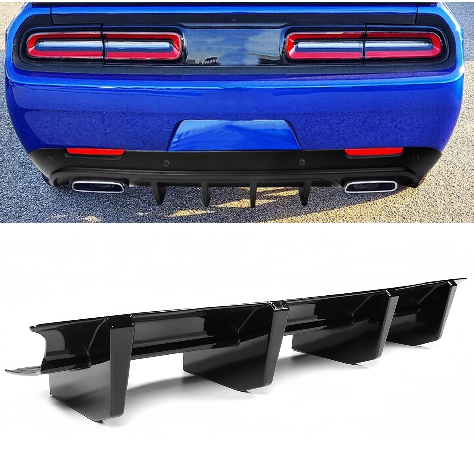 Rear Bumper Diffuser Dodge Challenger SRT SXT 2015-2023 Glossy Black Shark Fins