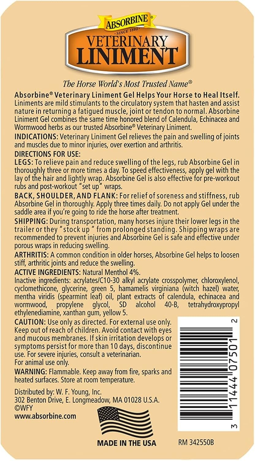 Absorbine Veterinary Liniment Gel 12 oz – free shipping!!!