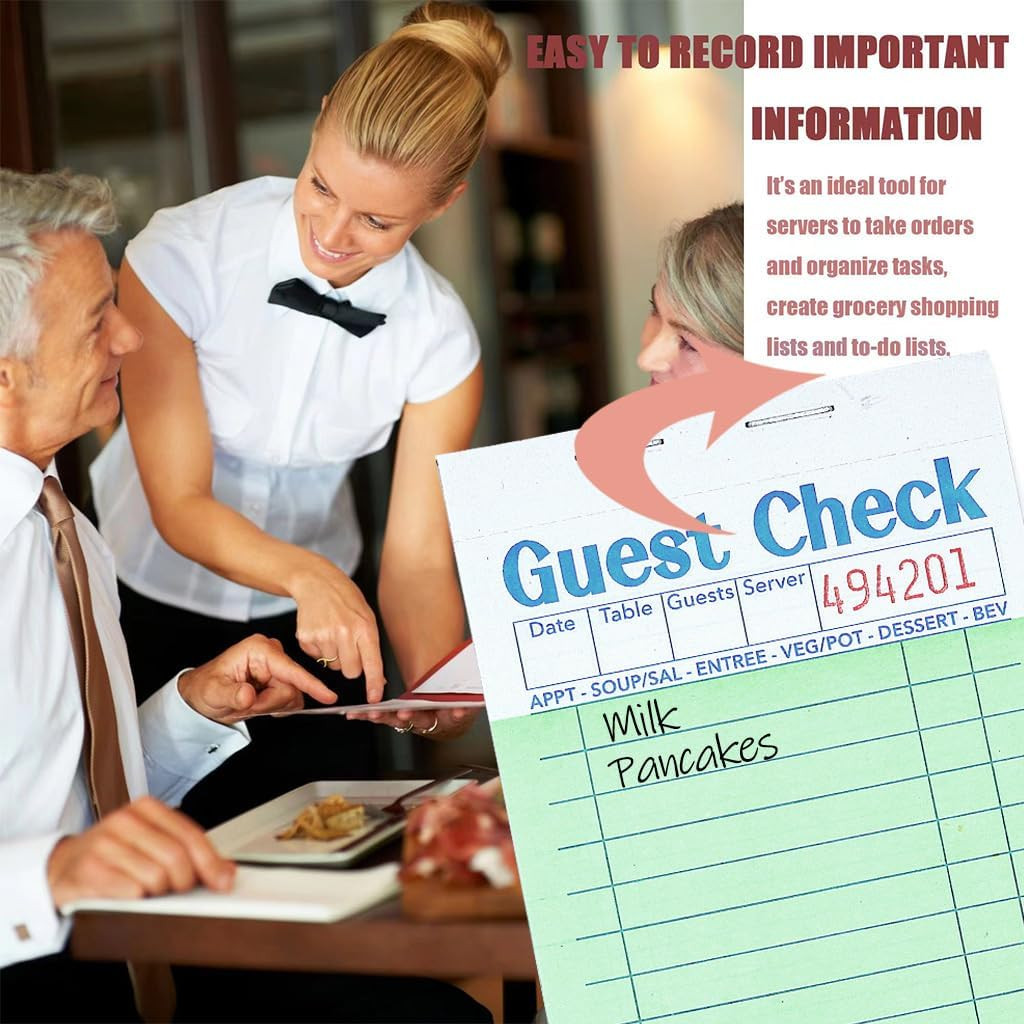 Budgenix Guest Checks Server Note Pads 24 Pack 1200 Orders, Green Guest Check Pa