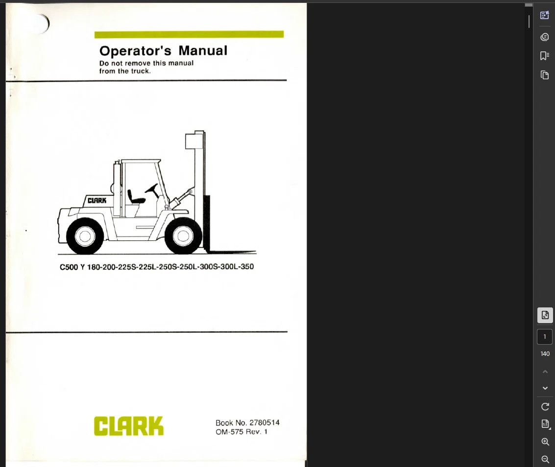 CLARK C500 Y300L FORKLIFT OPERATORS SERVICE REPAIR SHOP MANUAL PDF ON USB