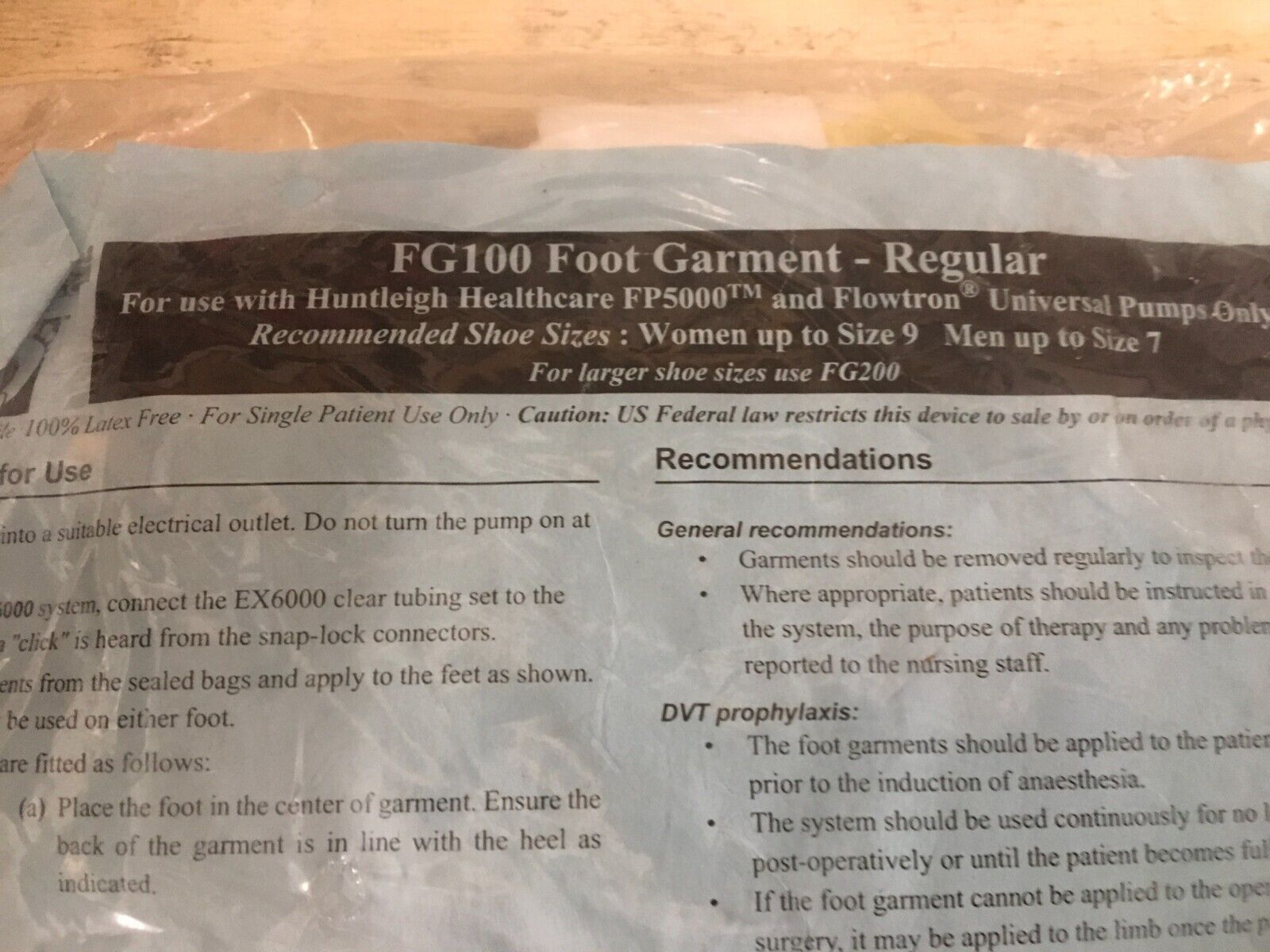 Flowtron DVT prophylaxis System FG 100 WOMEN TO SIZE 9 MEN TO SIZE 7