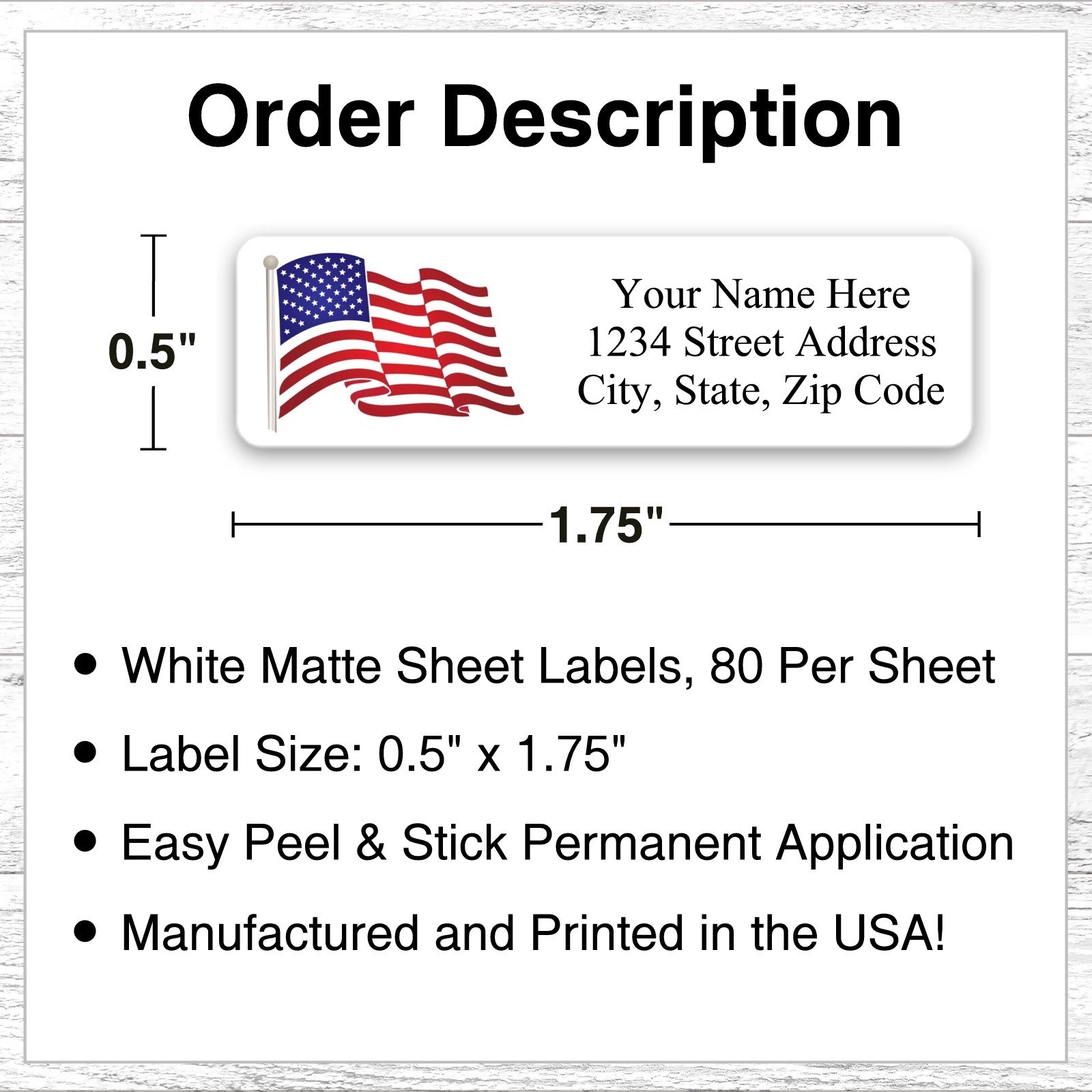 400 Personalized Return Address Labels Stickers 1/2 x 1 3/4 Waving American Flag