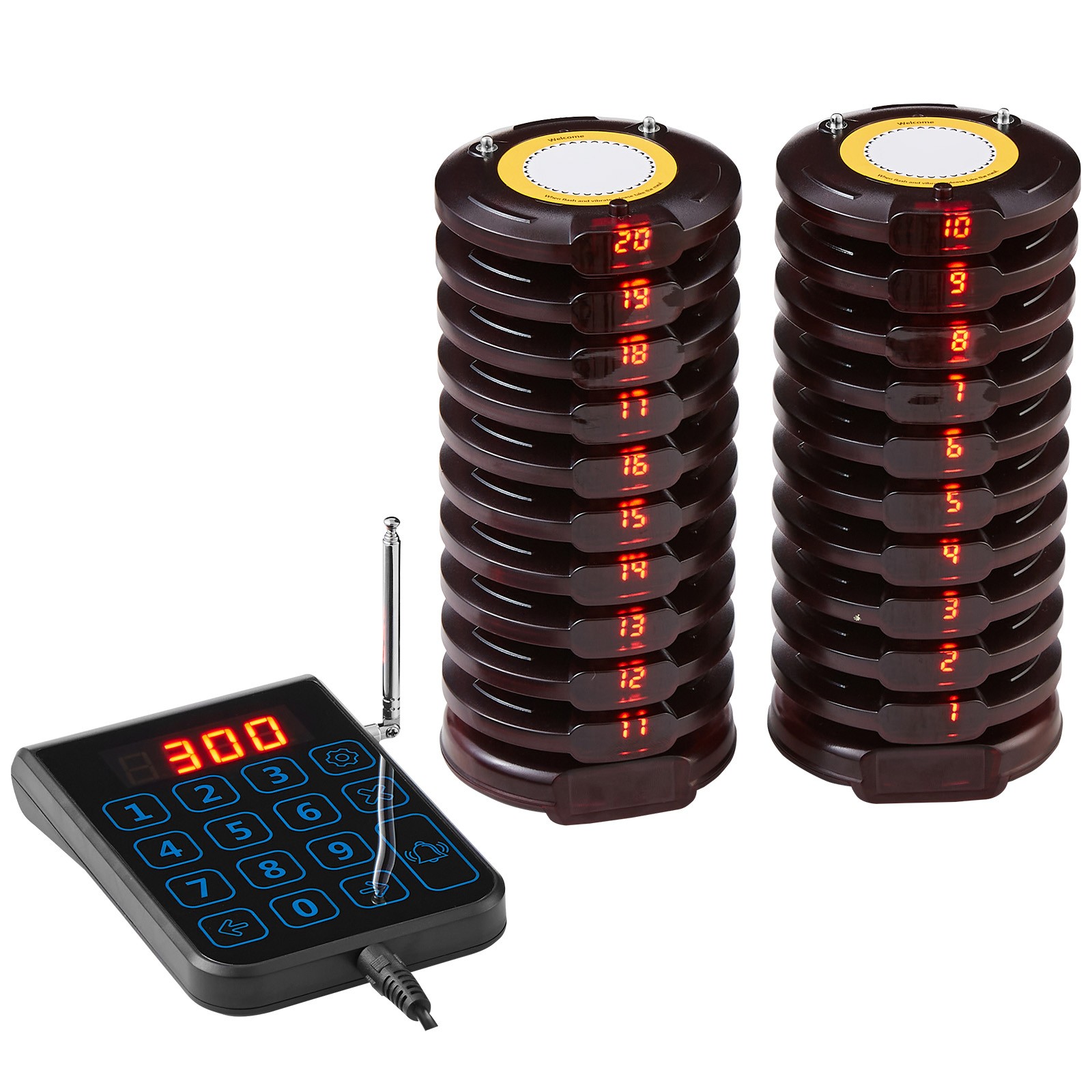 VEVOR 20+1 Pagers Restaurant Pager System Wireless Food Service 24h Standby Time