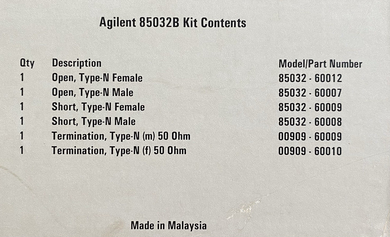 MINT Agilent HP Keysight 85032B Type-N 6G Calibration Kit+BIN Extras,4CancerRsrc