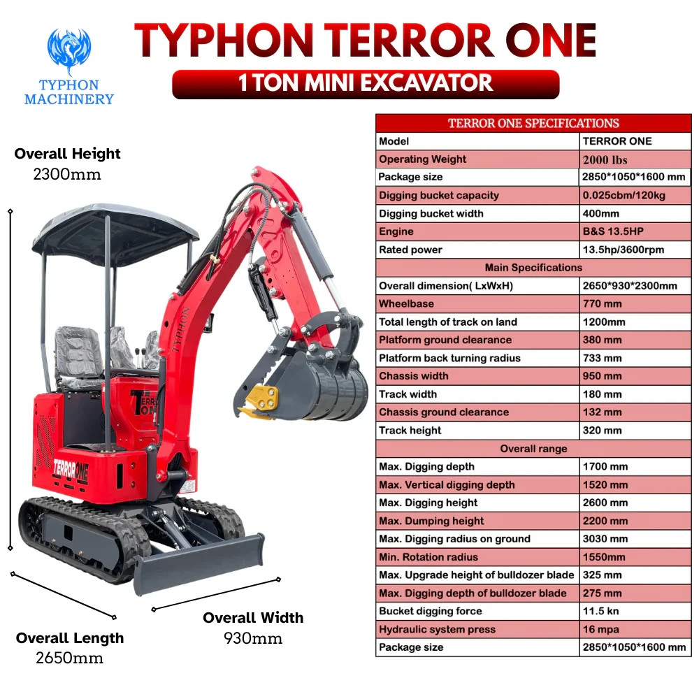 13.5HP Mini Excavator 1 TON B&S EPA Engine Hydraulic Thumb Digger Free Shipping