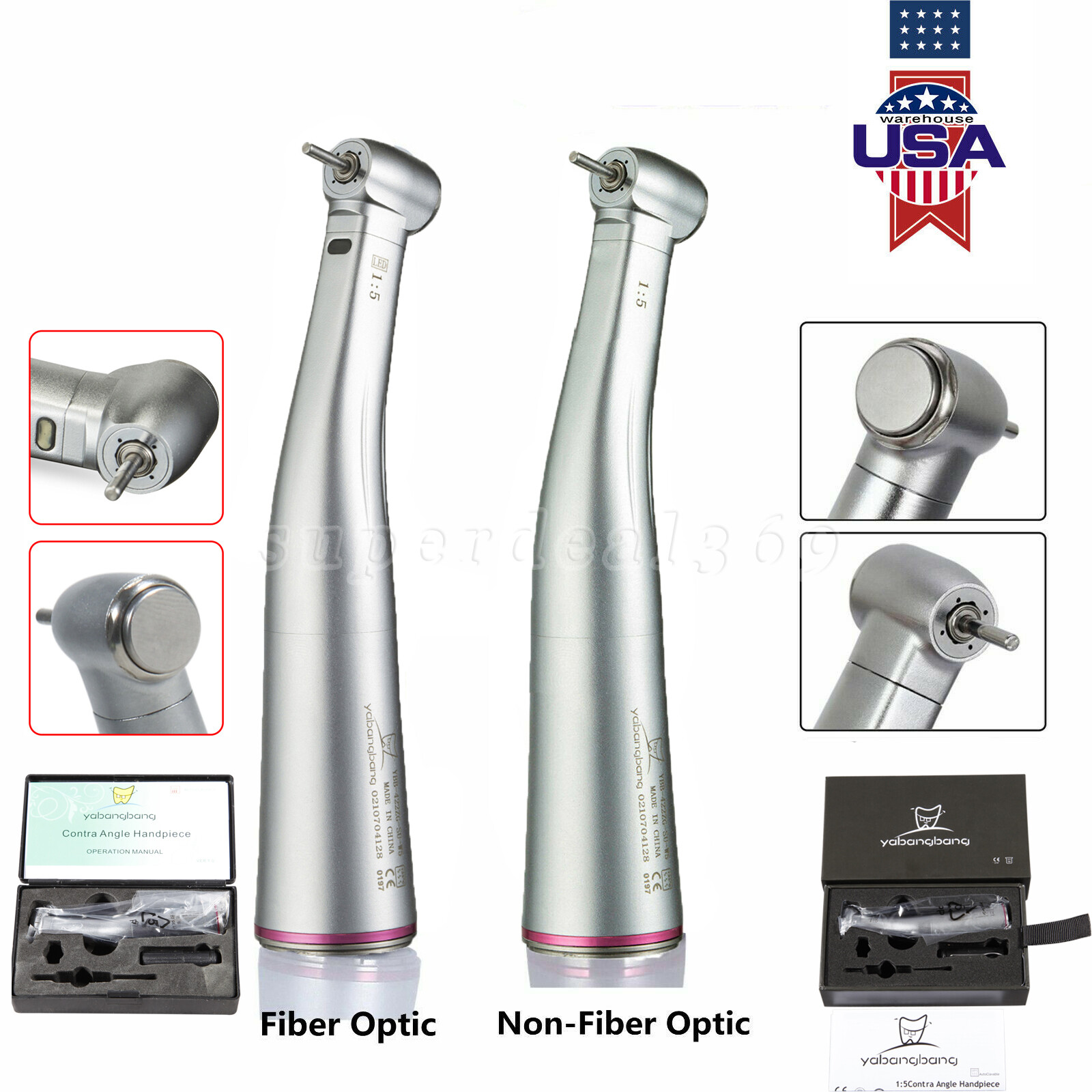 Dental 1:5 Increasing Handpiece Contra Angle LED /No Fit KAVO NSK Electric Motor