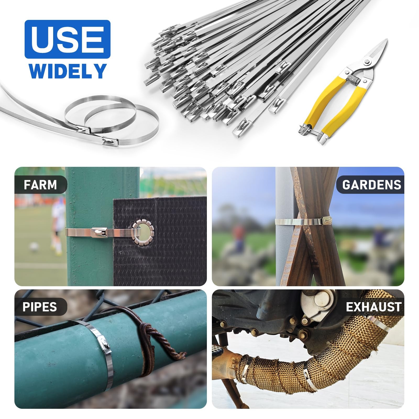 Heavy Duty Metal Zip Ties Kit (With Tie Cutter) Corrosion Resistance Stainles…