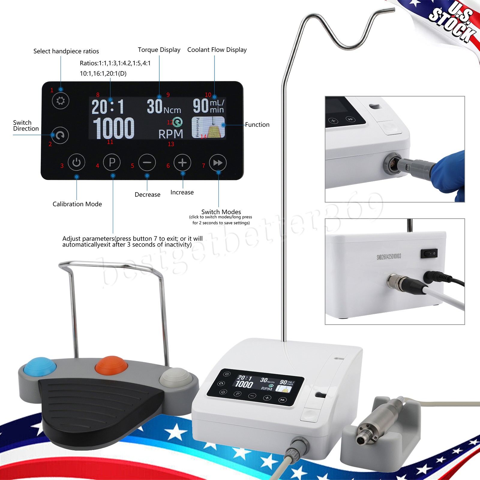 Dental Brushless Implant Motor Surgical Implant System 20:1 1:5 1:3 10:1 1:1 CE