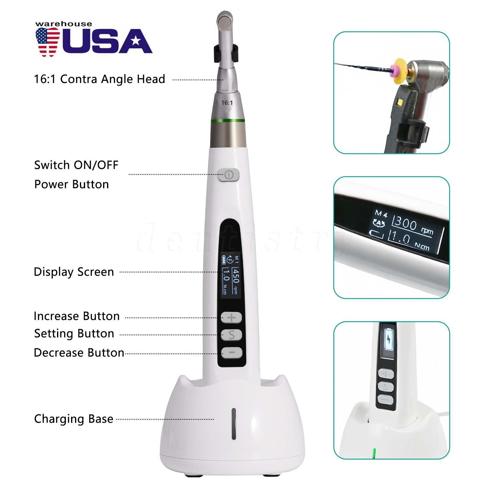 Dental Lab MARATHON Electric Micromotor Polisher+Contra Angle Straight Handpiece